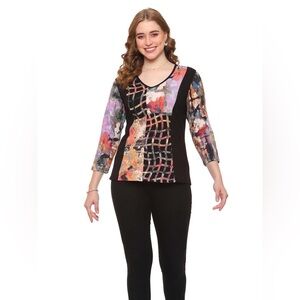 Parsley & Sage Colorful Abstract Blouse